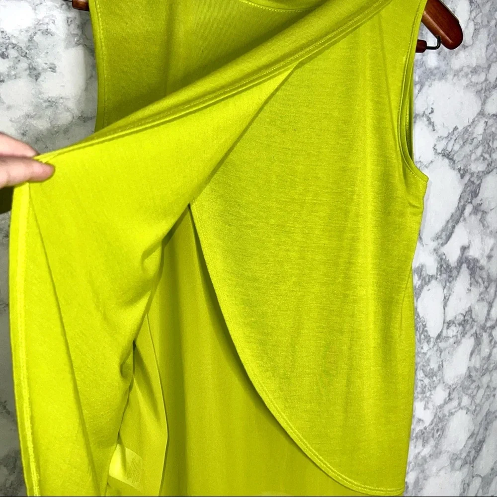 Kenneth Cole NY Neon Chartreuse Green Sleeveless High Low Y2K Top Women’s Small